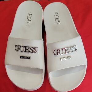 Guess Cream Slides with Silver Accents